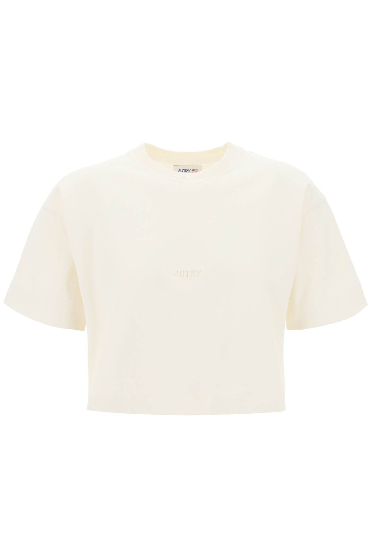 Autry Logo-patch Cropped T-shirt In White,neutro