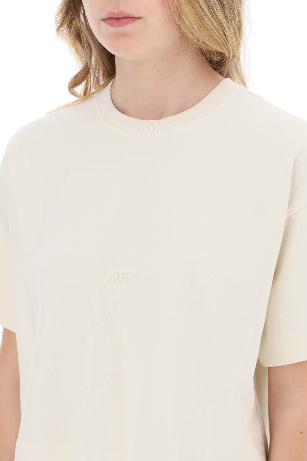 Shop Autry Boxy T-shirt With Debossed Logo In White,neutro