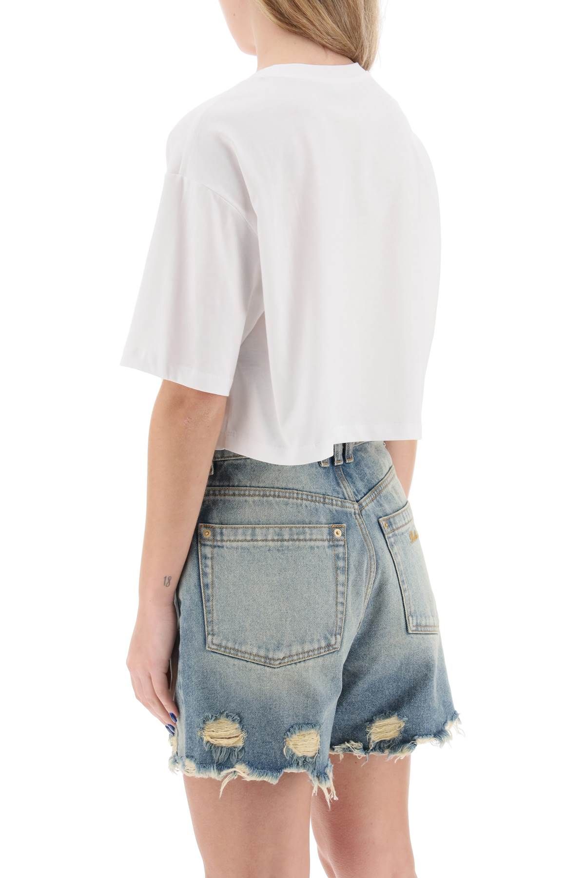 Shop Balmain Cropped T-shirt With Metallic Logo In White