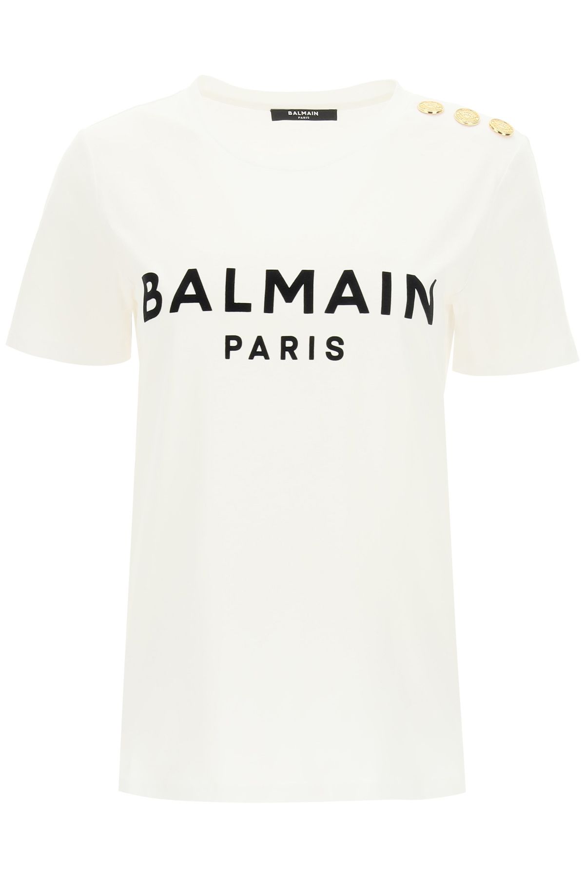 Shop Balmain T-shirt With Logo Print And Embossed Buttons In White