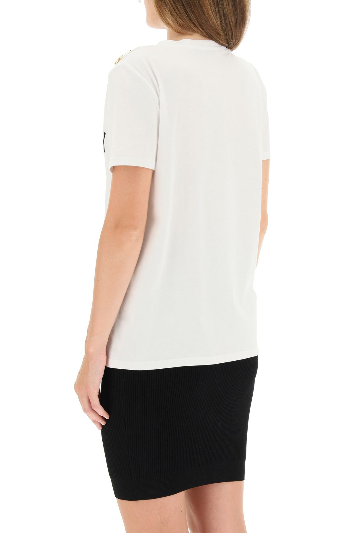 Shop Balmain T-shirt With Logo Print And Embossed Buttons In White