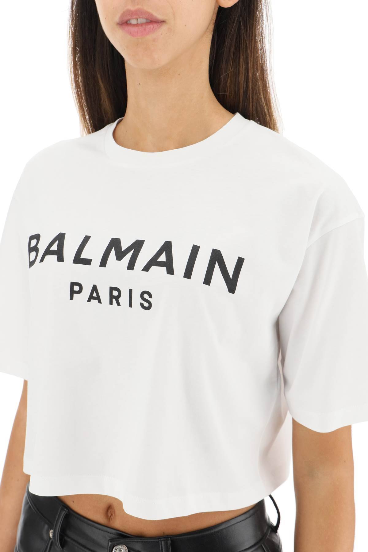 Shop Balmain Logo Print Boxy T-shirt In White