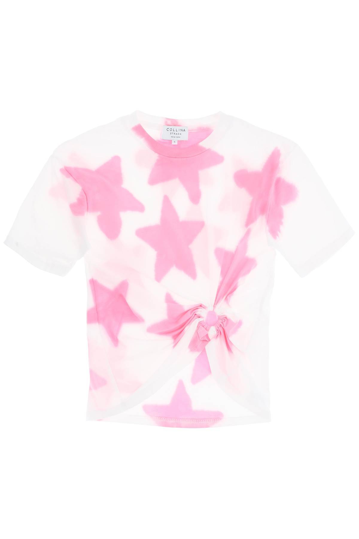Shop Collina Strada Tie-dye Star T-shirt With O-ring Detail In White,pink