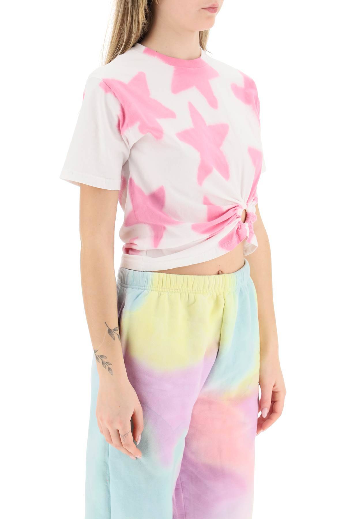 Shop Collina Strada Tie-dye Star T-shirt With O-ring Detail In White,pink
