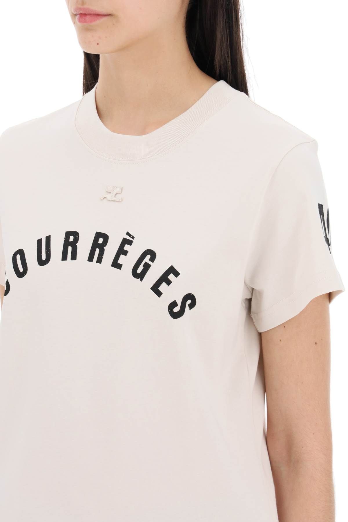 Shop Courrèges "ac Straight T-shirt With Print In Neutro
