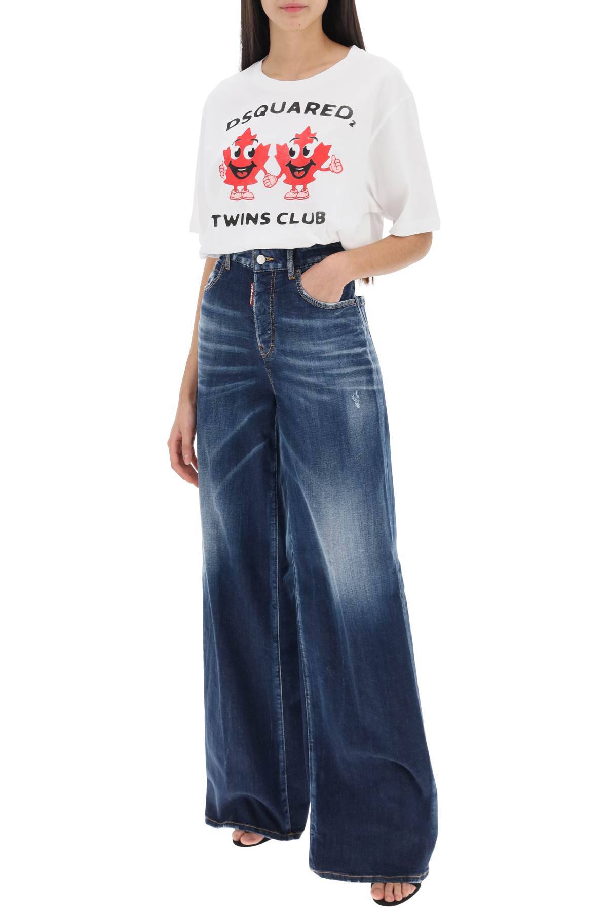 Shop Dsquared2 Cropped T-shirt With Twins Club Print In White