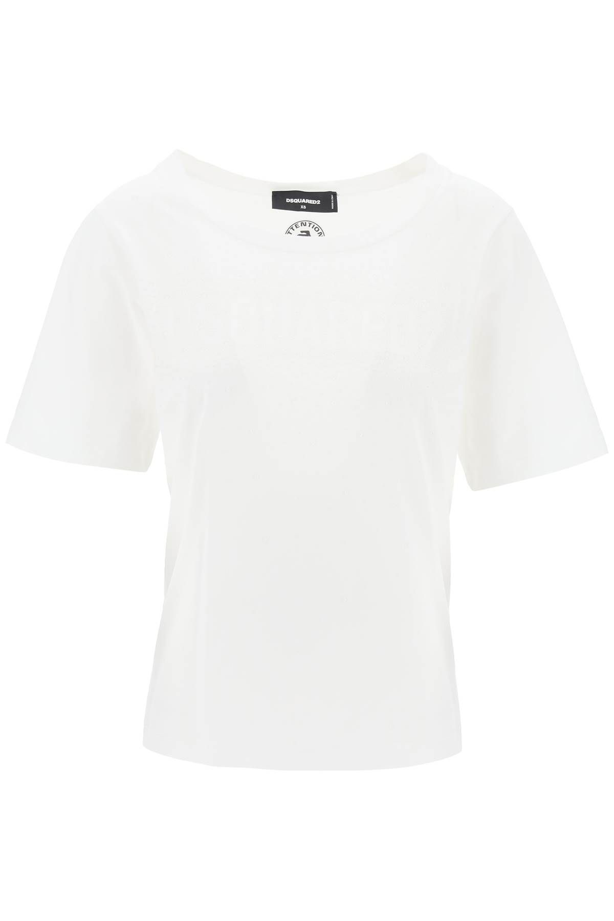 Dsquared2 T-shirt Con Logo In Strass In White