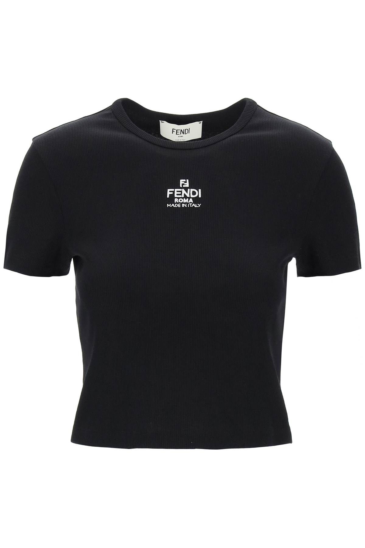 Shop Fendi Cropped T-shirt With Logo Embroidery In Black