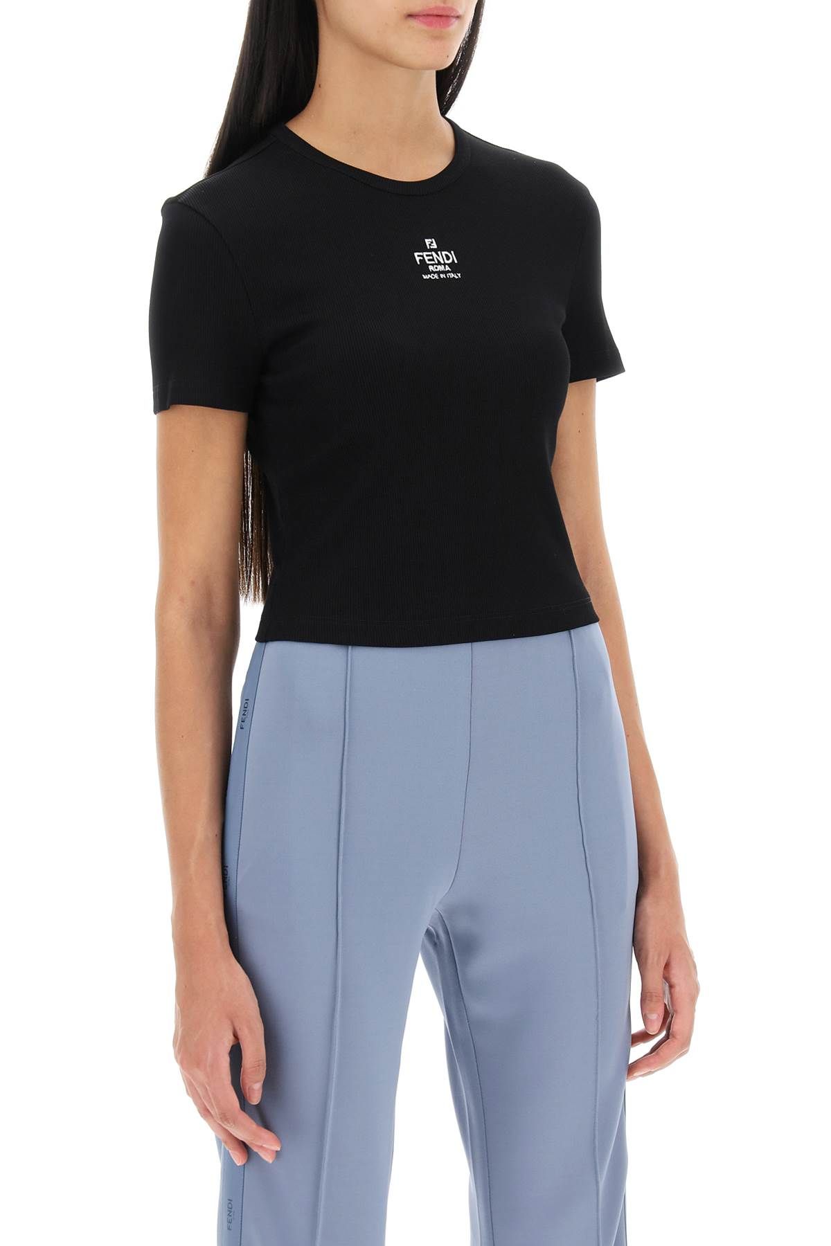 Shop Fendi Cropped T-shirt With Logo Embroidery In Black