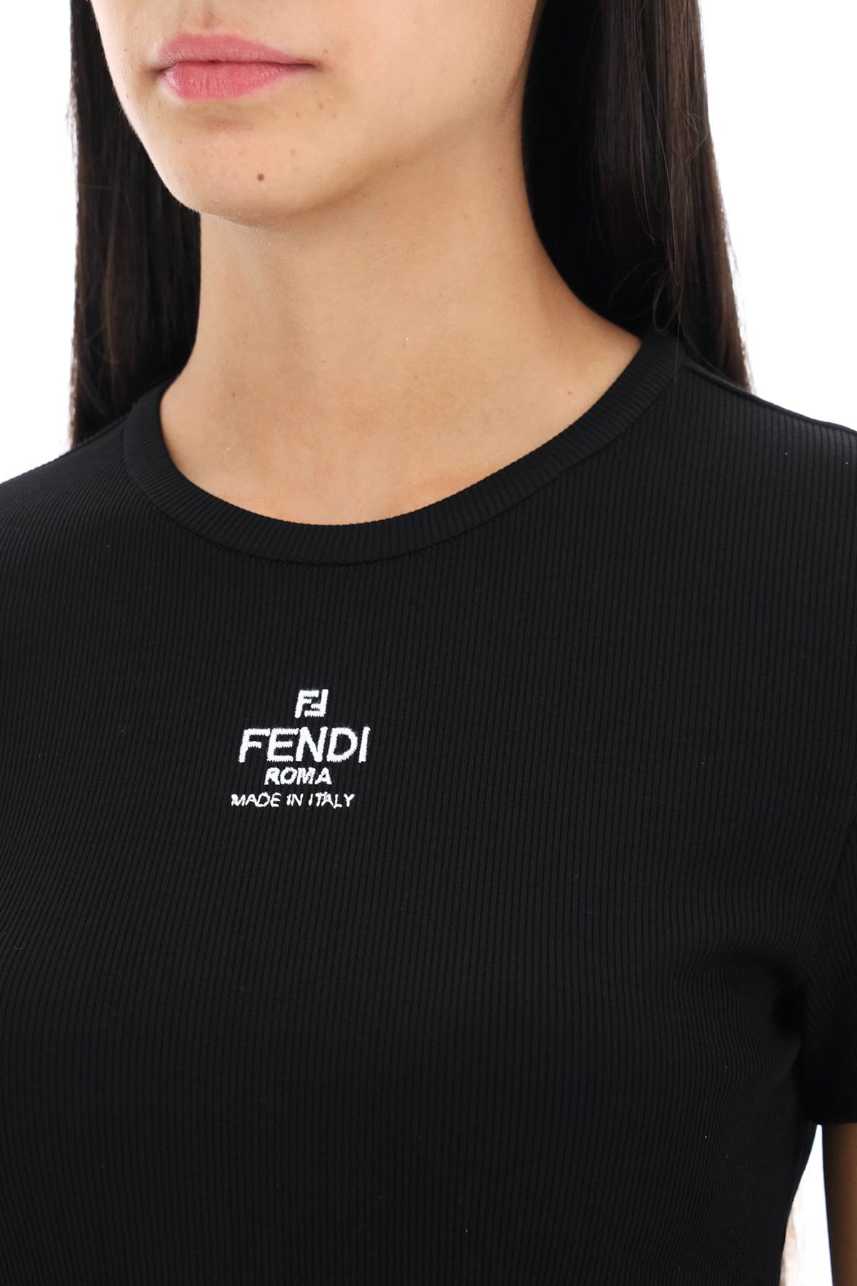 Shop Fendi Cropped T-shirt With Logo Embroidery In Black