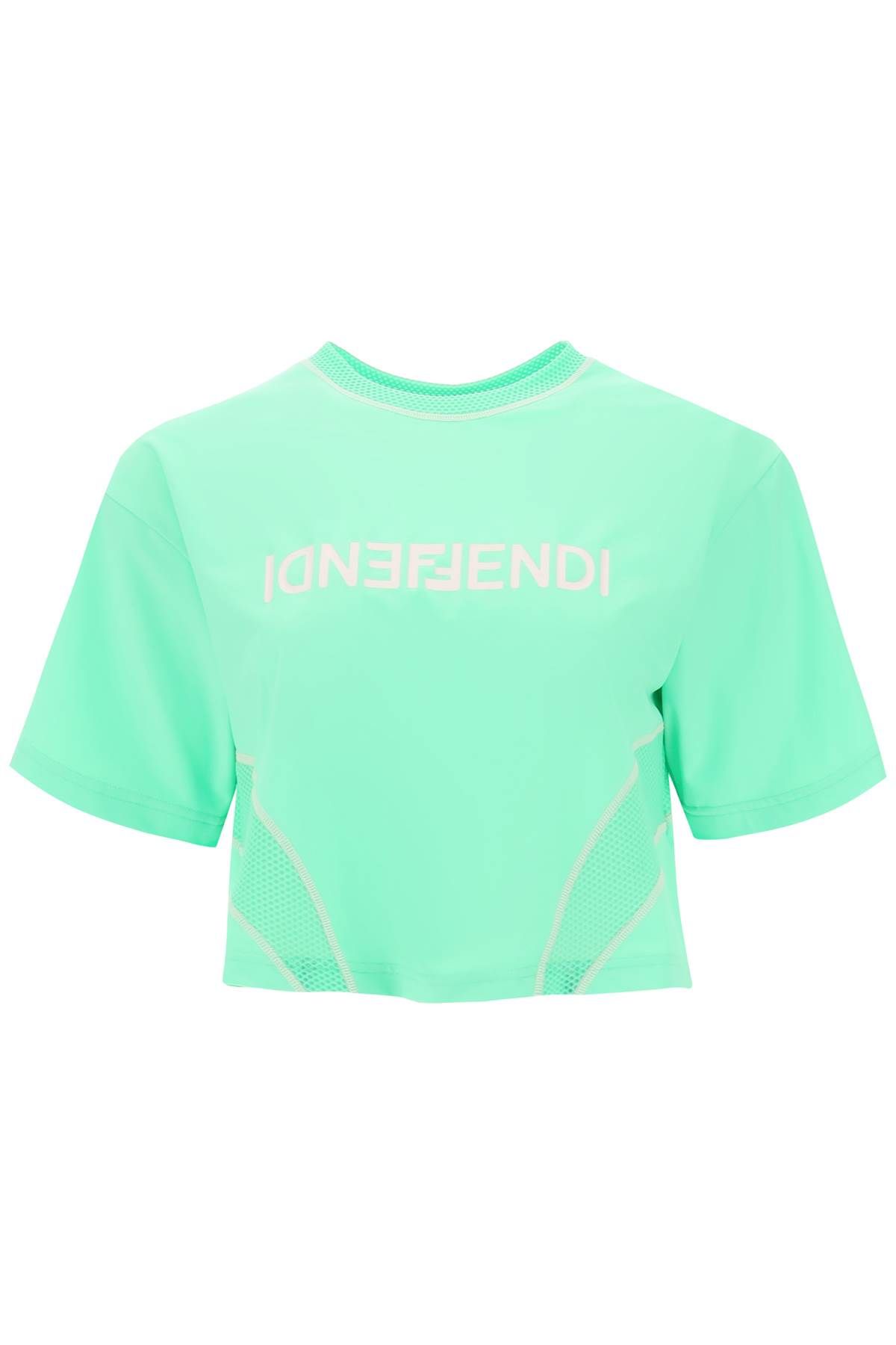 Shop Fendi Lycra Cropped T-shirt With Logo In Green