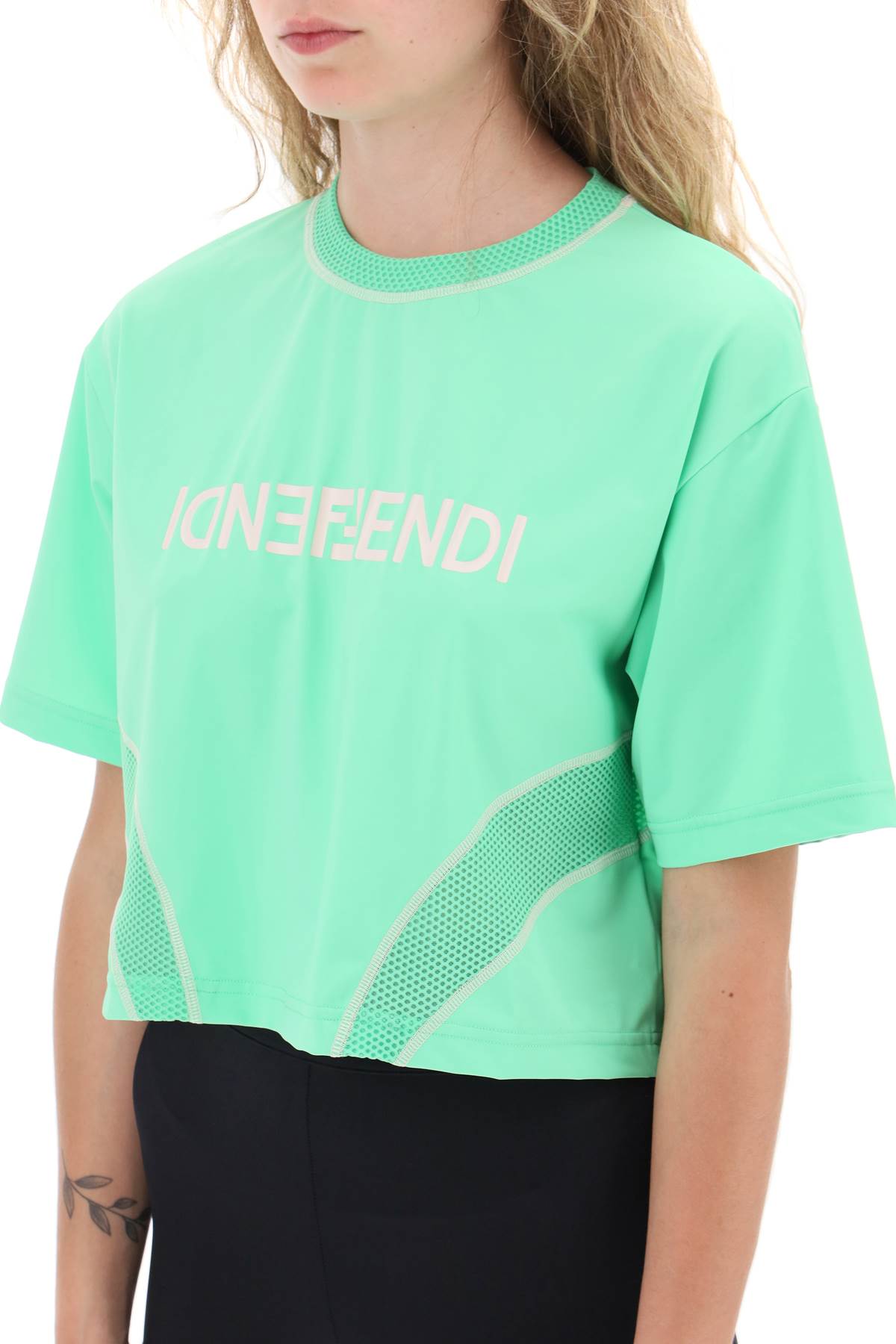Shop Fendi Lycra Cropped T-shirt With Logo In Green