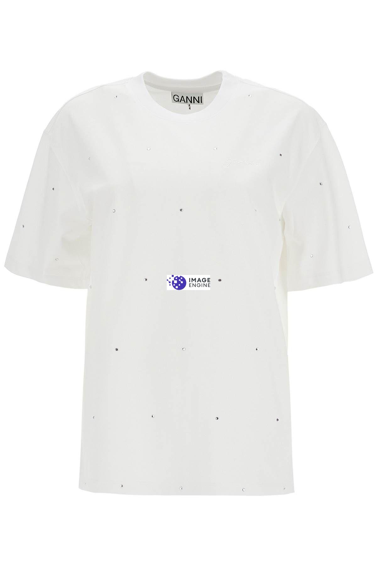 Ganni T-shirt With Rhin In White