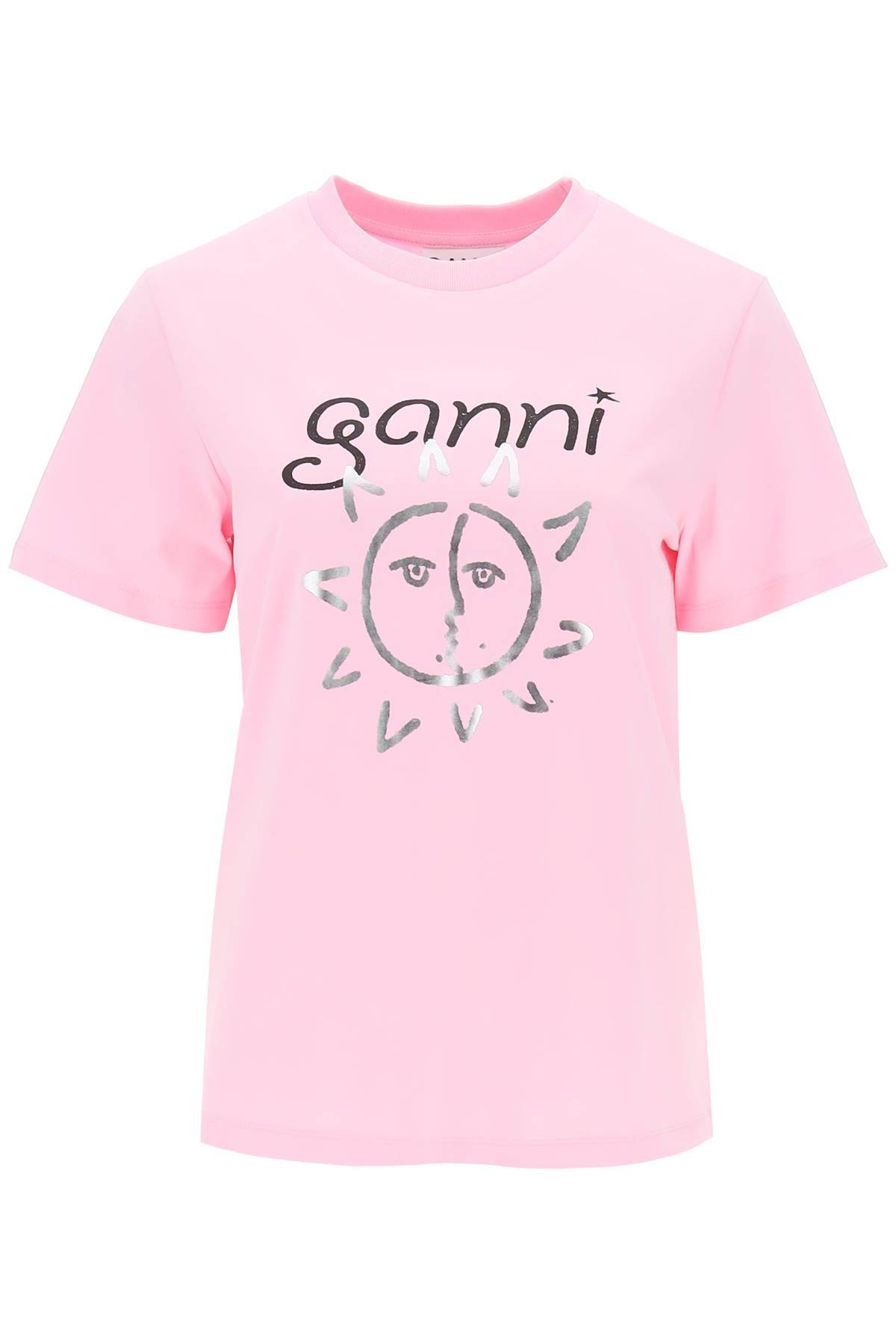 Shop Ganni Crew-neck T-shirt With Print In Pink