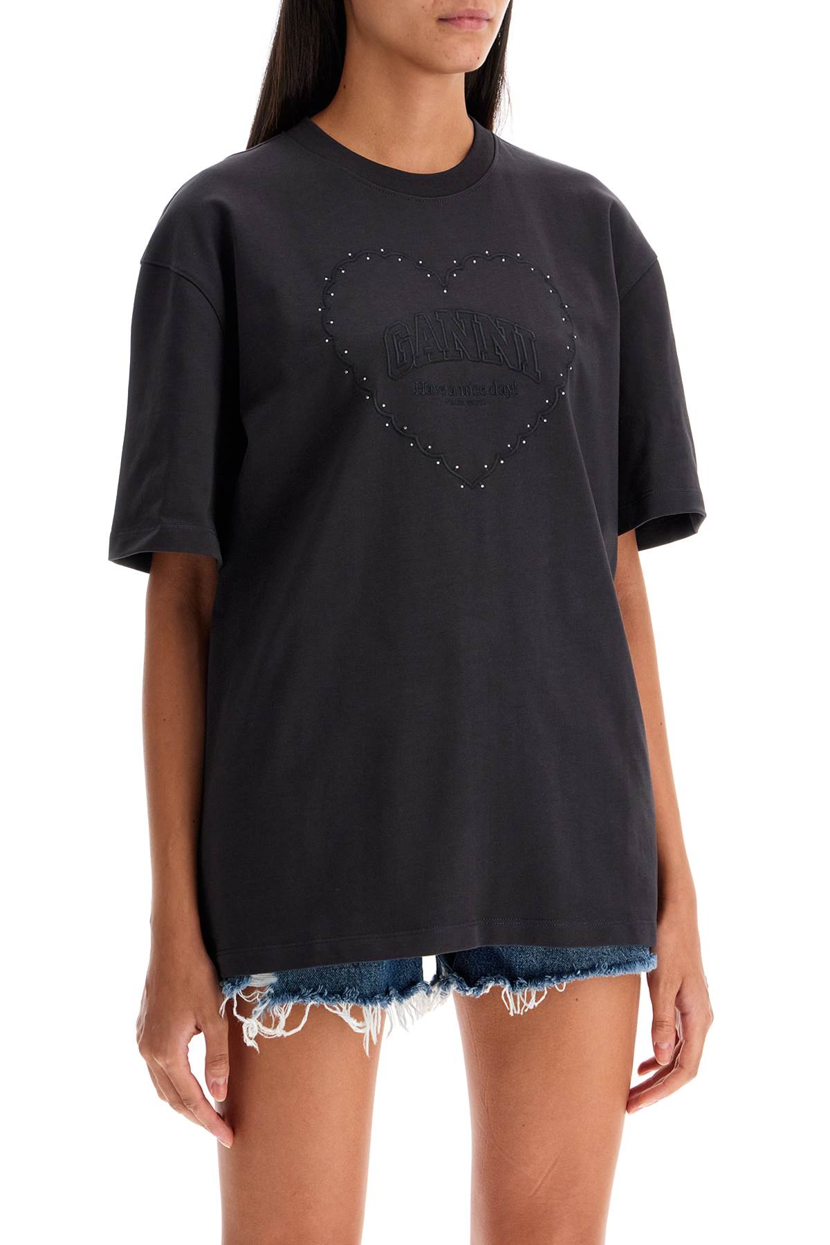 Shop Ganni Embroidered Oversized T In Grey