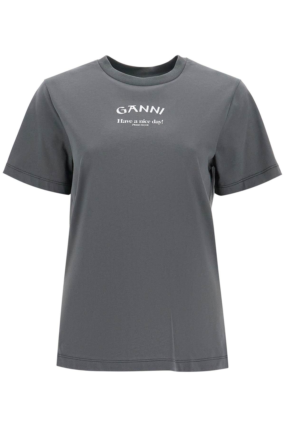 Shop Ganni Printed Relaxed Fit T-shirt In Grey