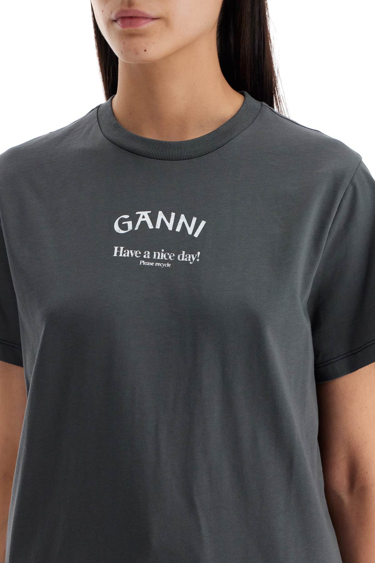 Shop Ganni Printed Relaxed Fit T-shirt In Grey