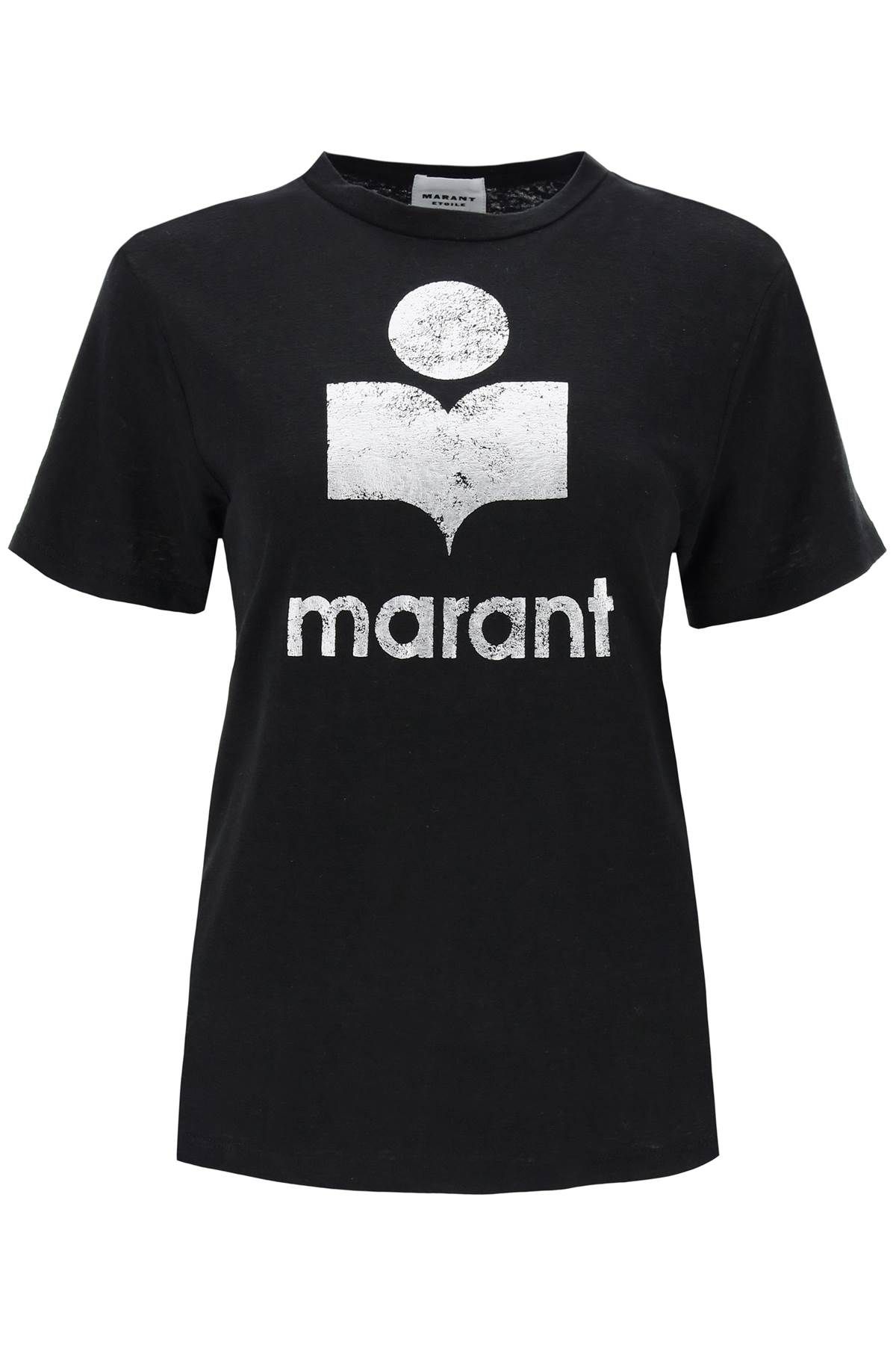 Shop Marant Etoile Zewel T-shirt With Metallic Logo Print In Black,silver