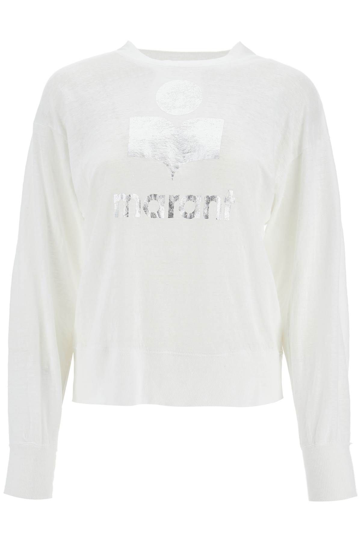 Shop Isabel Marant Étoile Klowia T-shirt With Metallic Logo Print In Silver