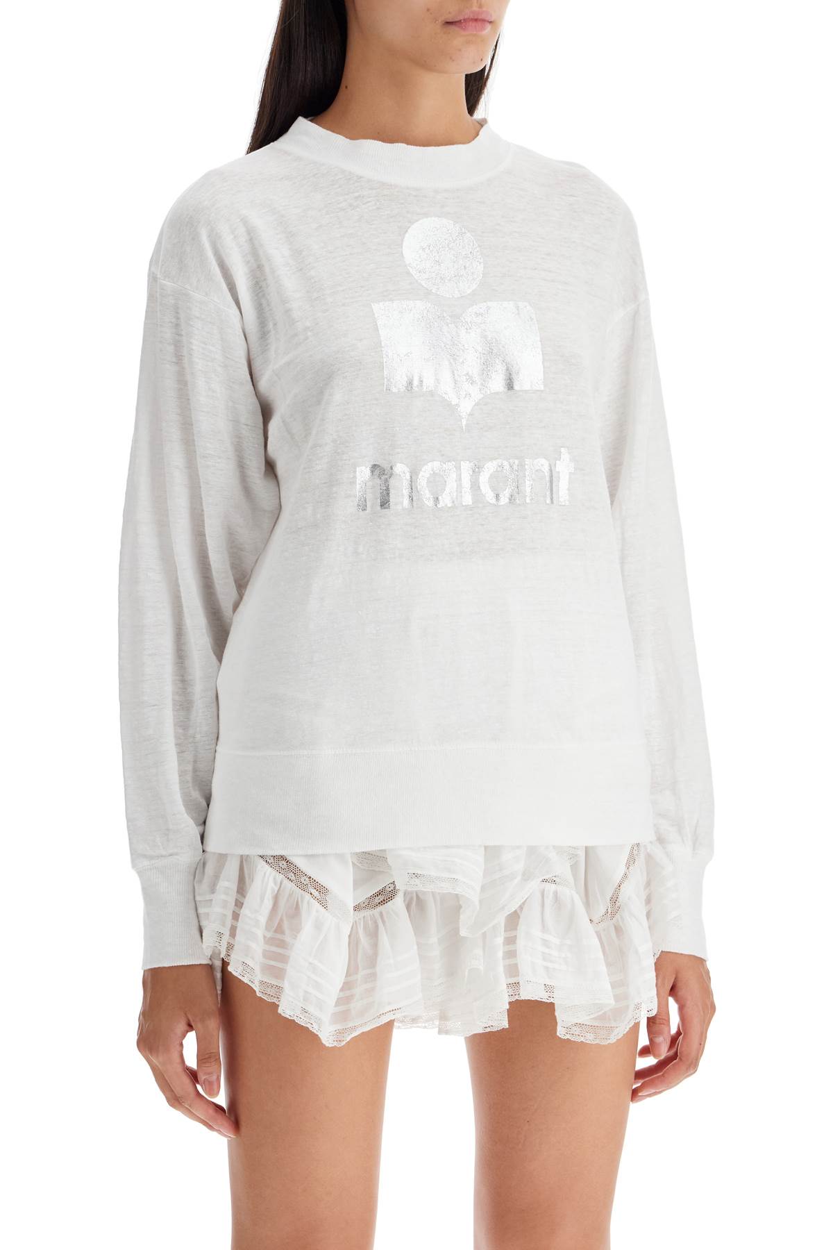 Shop Isabel Marant Étoile Klowia T-shirt With Metallic Logo Print In Silver