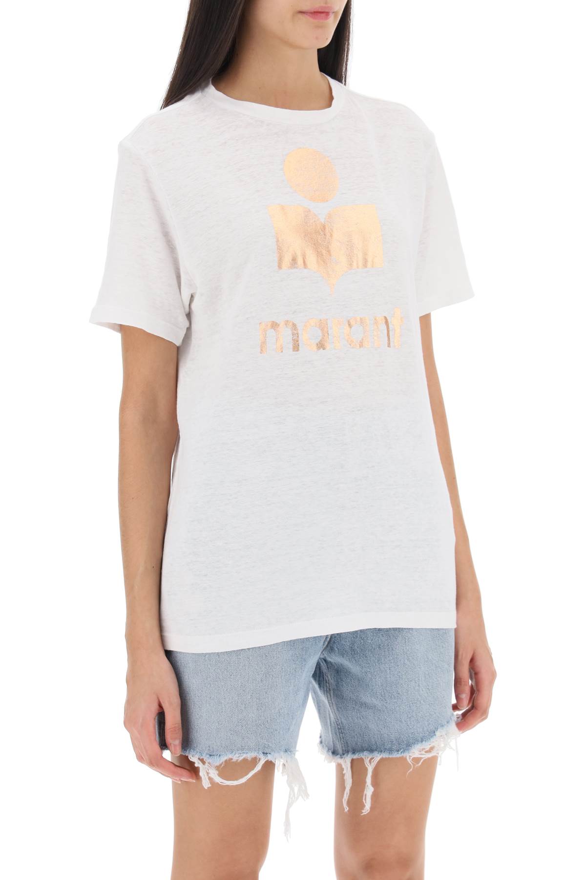 Shop Marant Etoile Zewel T-shirt With Metallic Logo Print In White