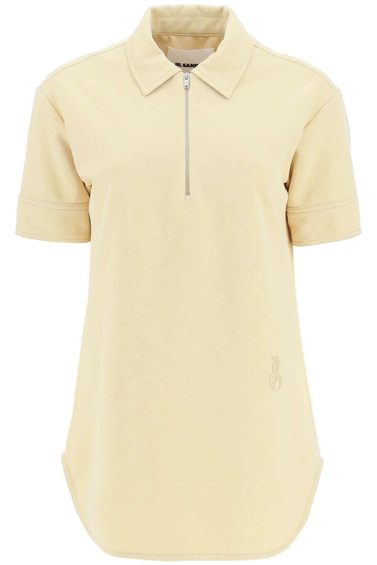 Shop Jil Sander Polo Shirt With Half Zip And Monogram Embroidery In Yellow