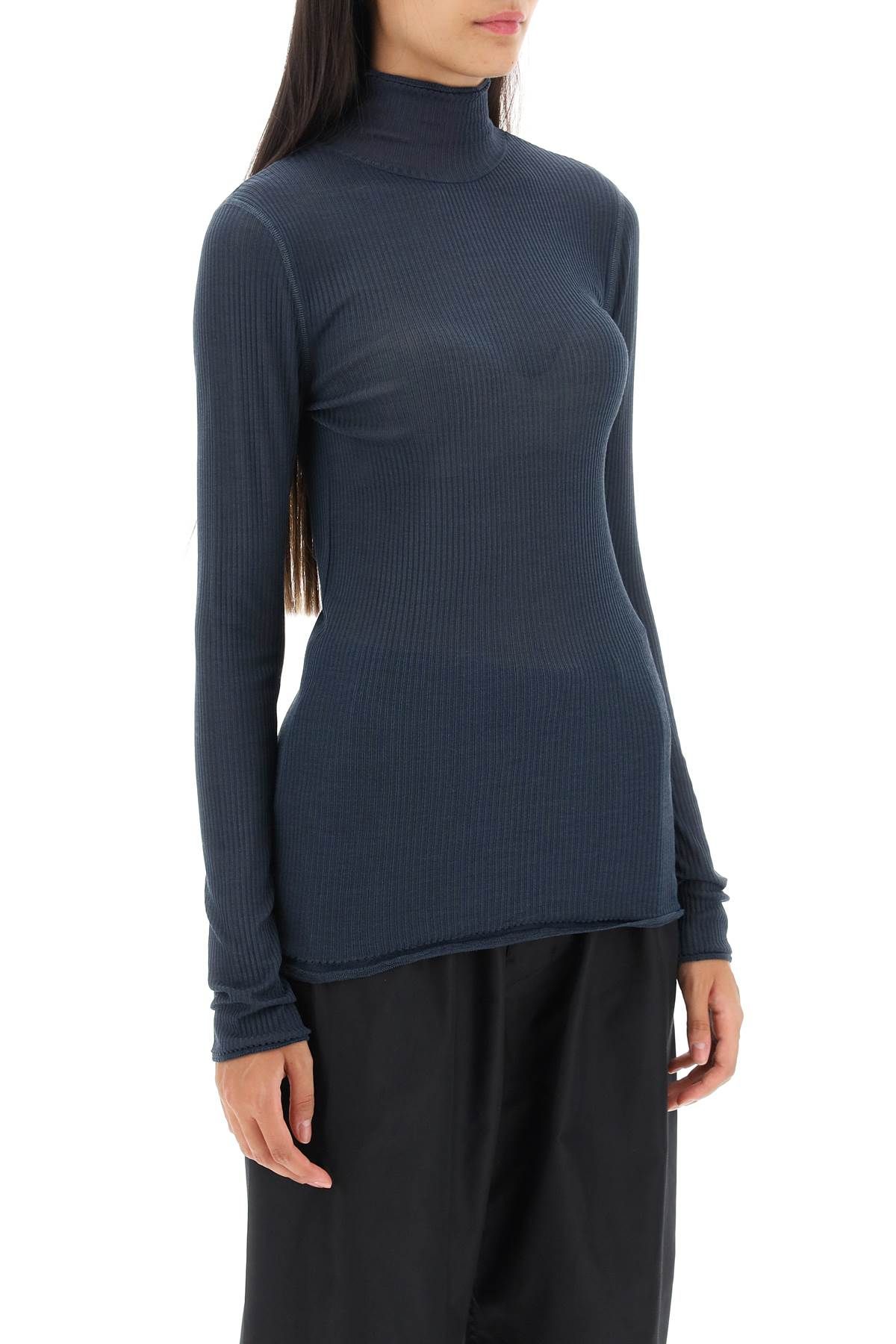 Shop Lemaire Seamless Silk Turtleneck Sweater In Blue