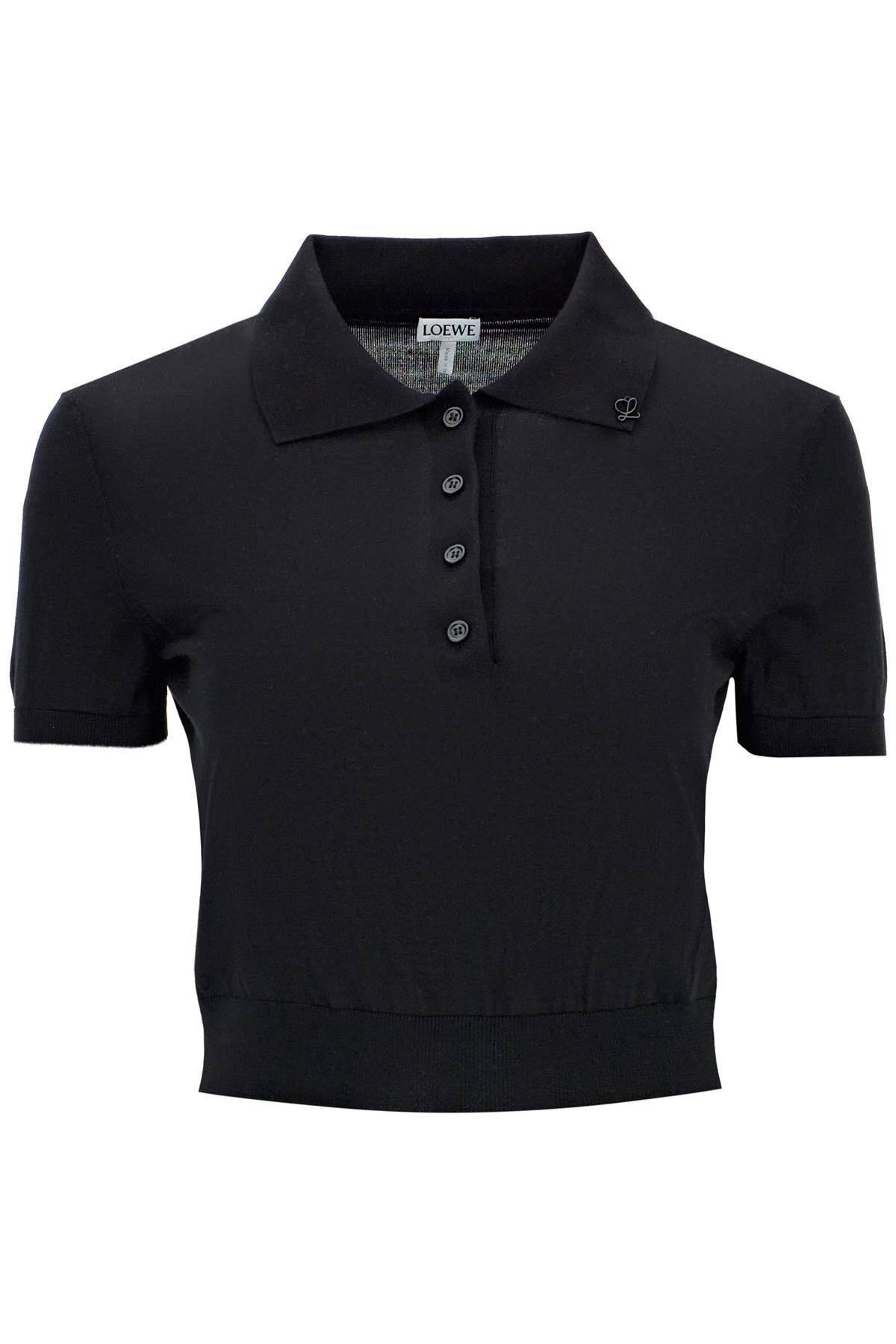 Shop Loewe Silk Knit Cropped Polo Shirt In Black