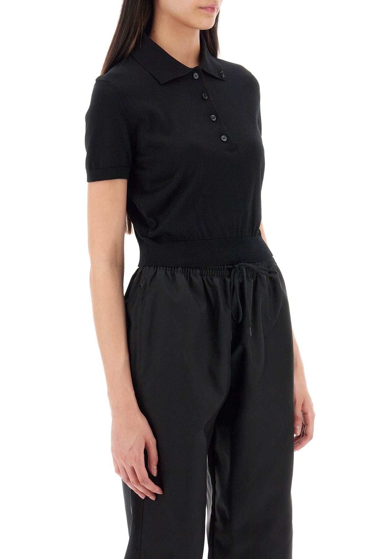 Shop Loewe Silk Knit Cropped Polo Shirt In Black