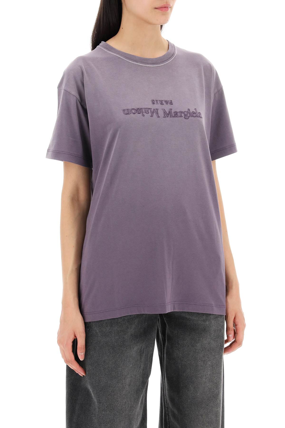 Shop Maison Margiela "reverse Logo Embroidered T-shirt With In Purple