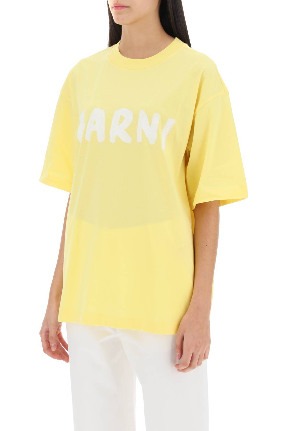 Shop Marni T-shirt With Maxi Logo Print In Yellow