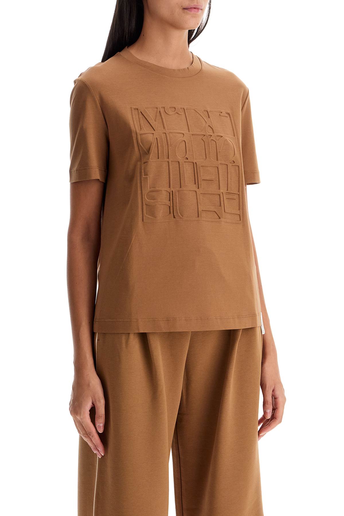 Shop Max Mara T-shirt With Printed Logo In Brown