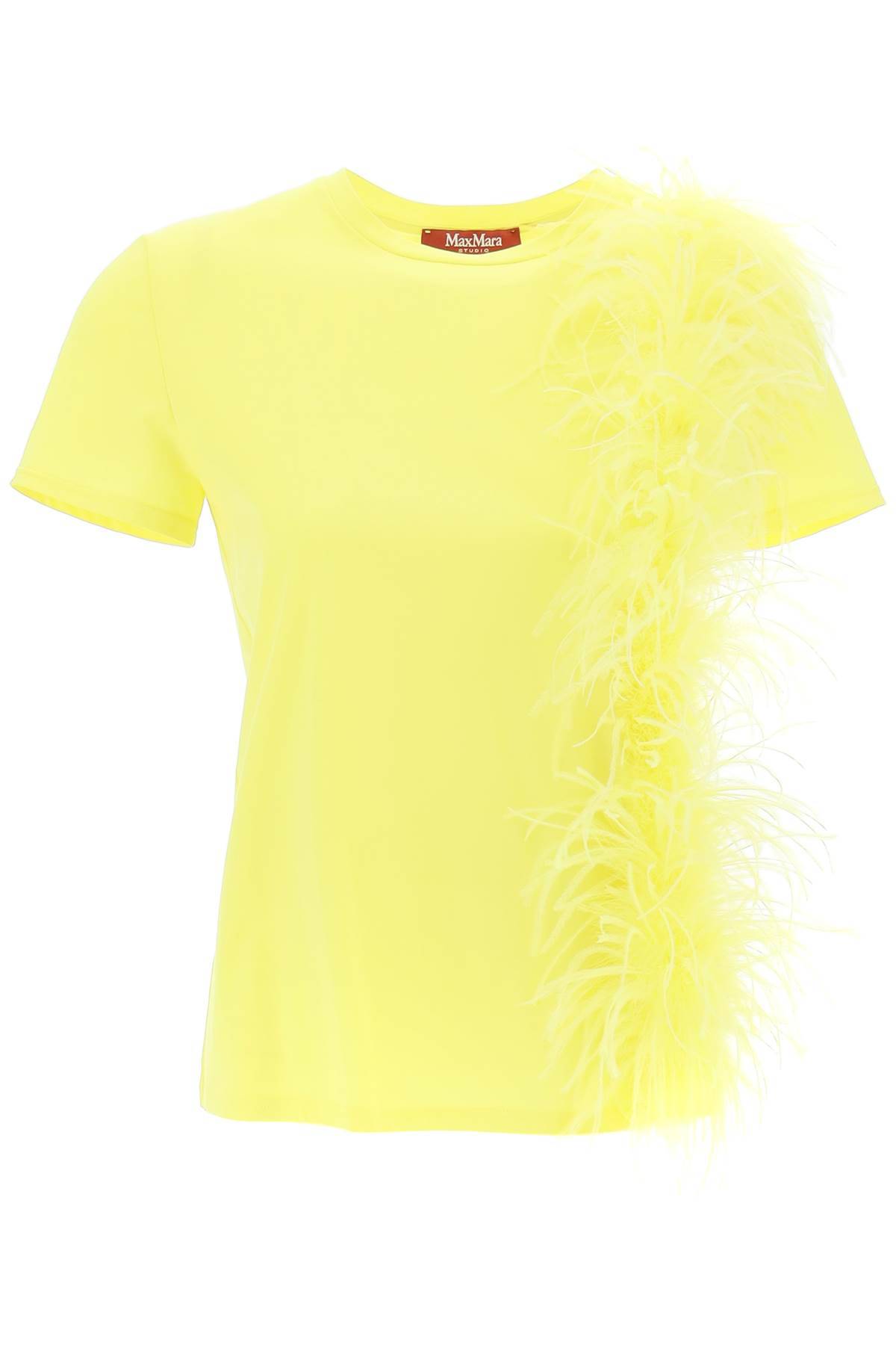 Shop Max Mara Lappole Feather T-shirt In Yellow