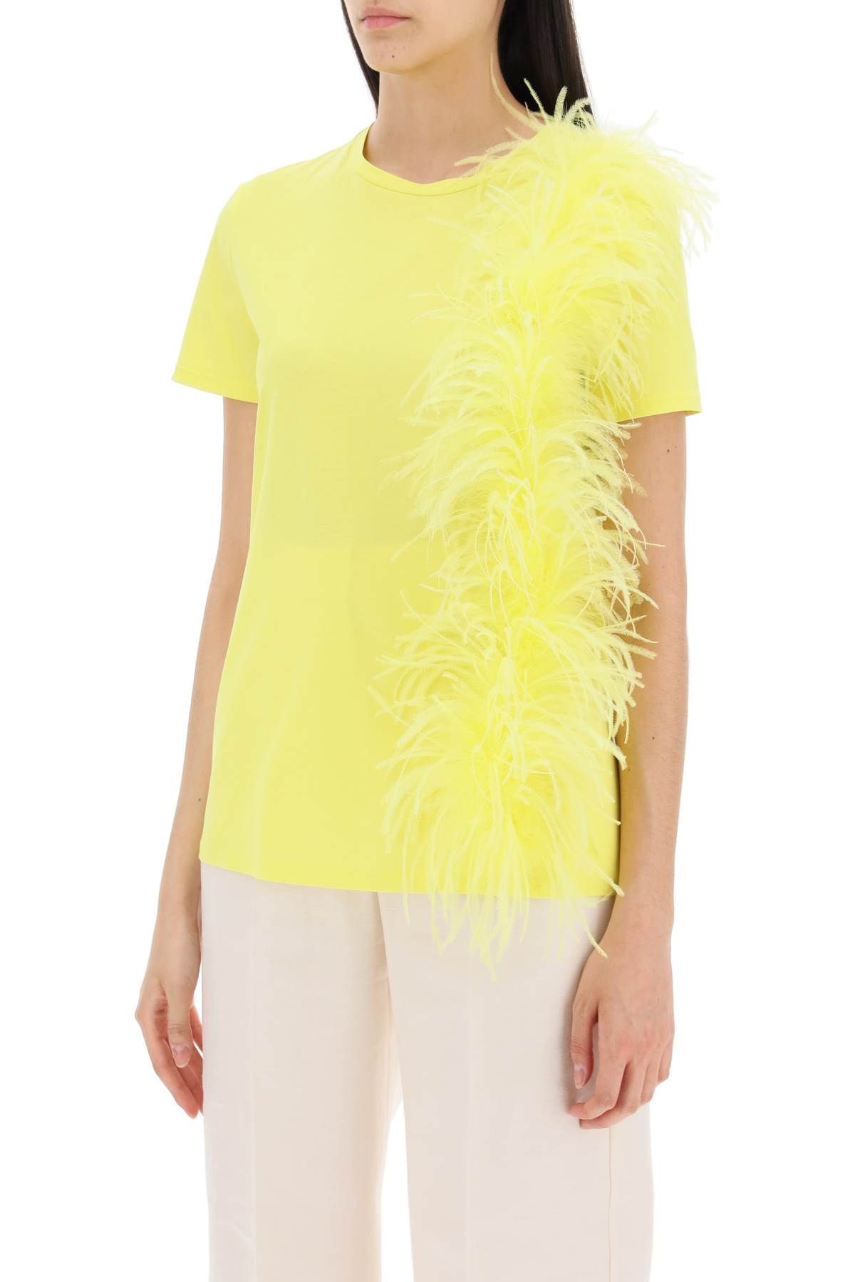 Shop Max Mara Lappole Feather T-shirt In Yellow