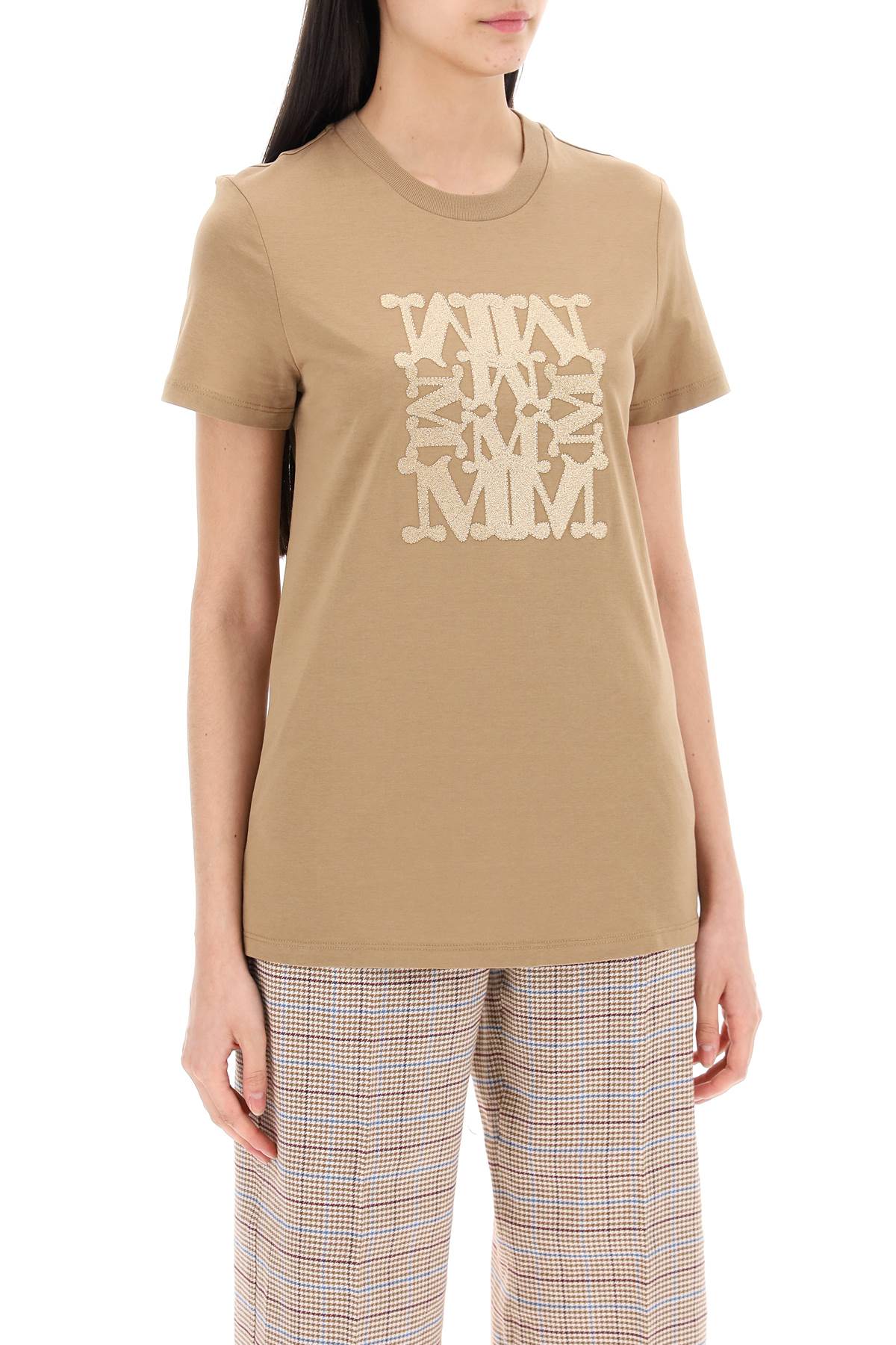 Shop Max Mara "tavern Embroidered Logo T In Brown