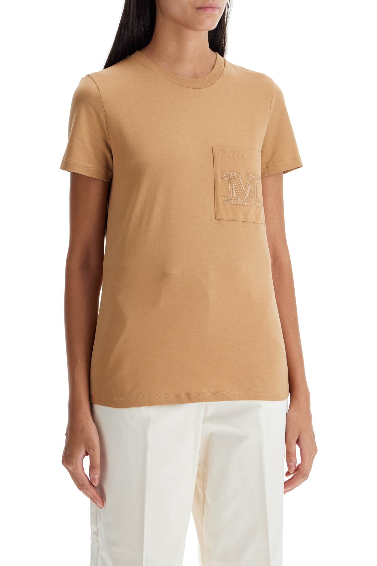 Shop Max Mara 'papaya' Embroidered Pocket In Beige