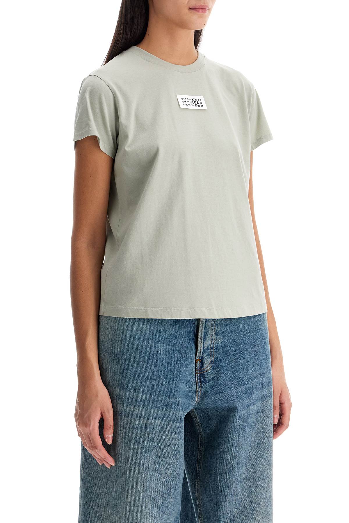 Shop Mm6 Maison Margiela T-shirt With Logo Label In Khaki