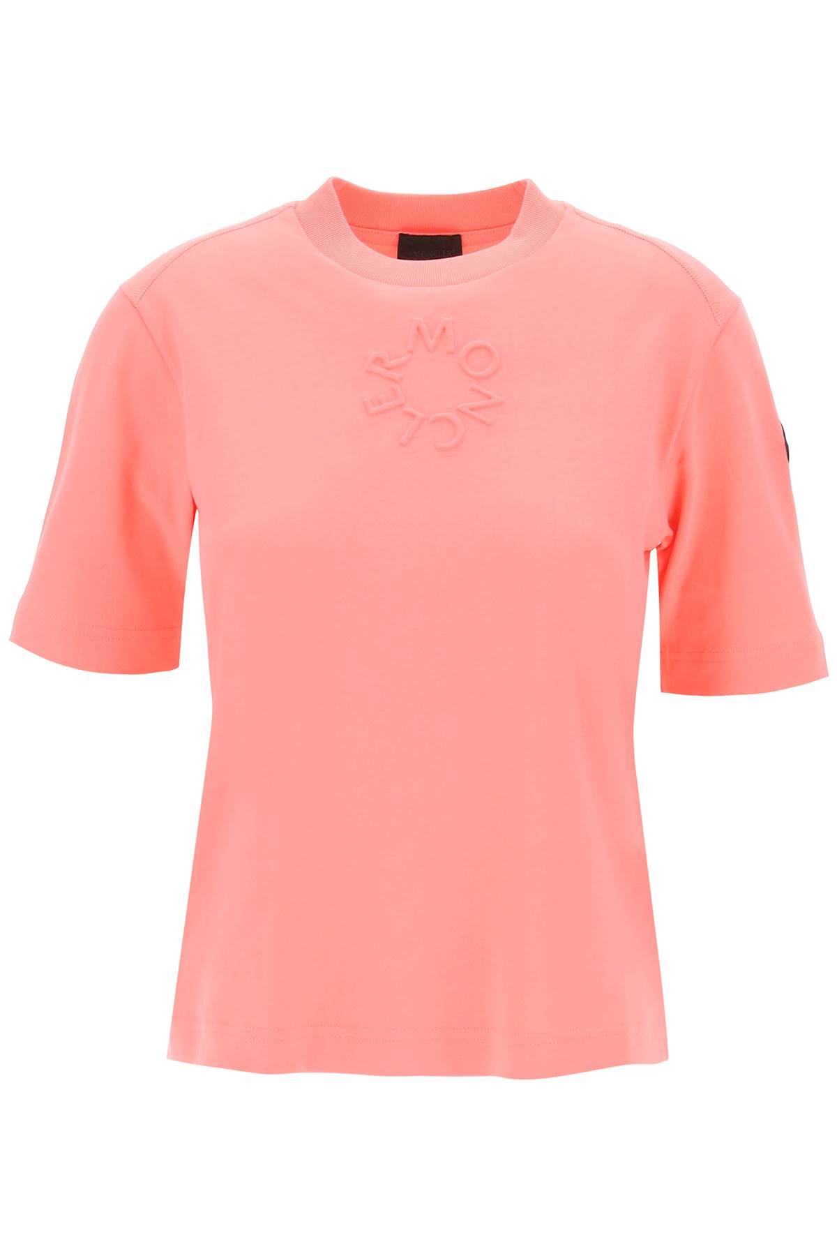 Shop Moncler Embossed Logo T-shirt In Pink