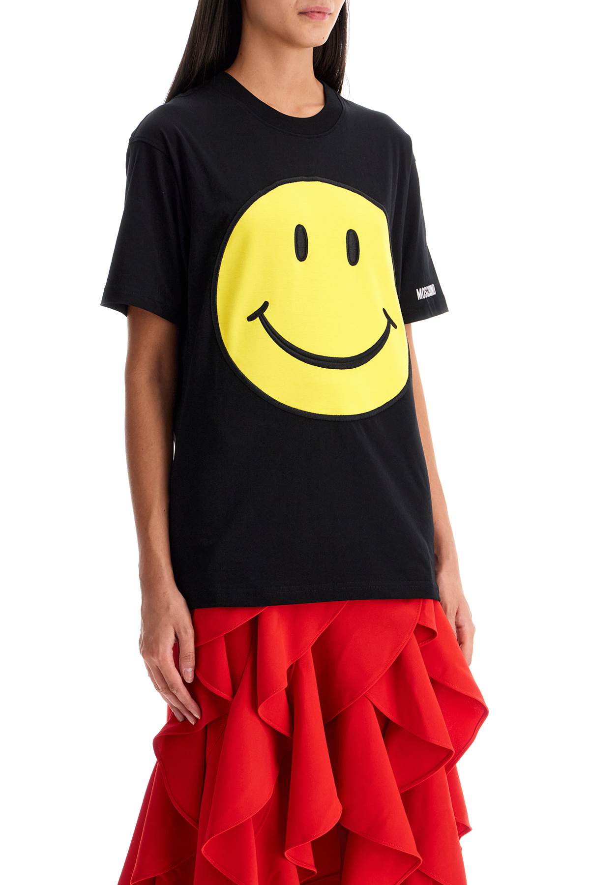 Shop Moschino Smiley Face T In Black