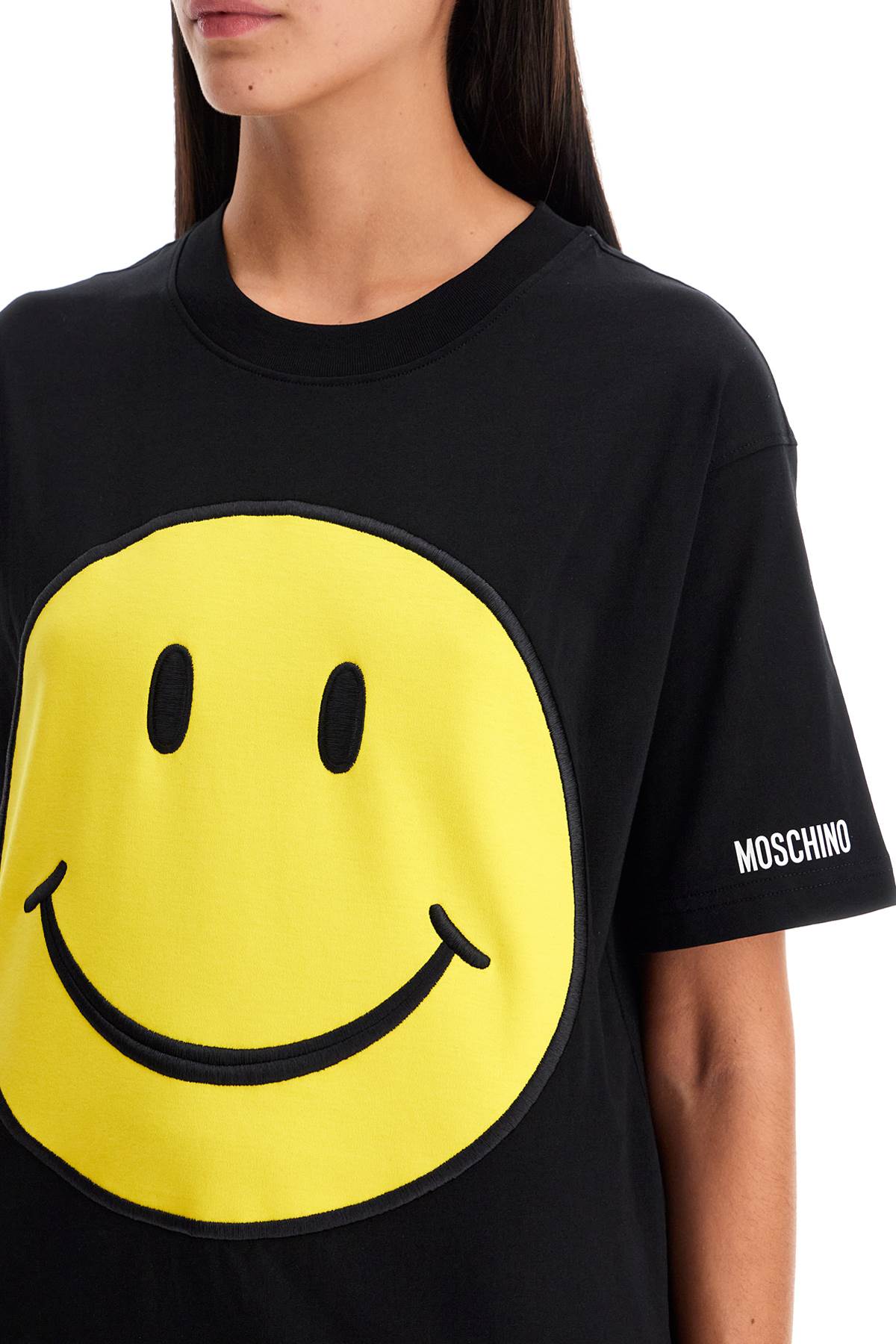 Shop Moschino Smiley Face T In Black