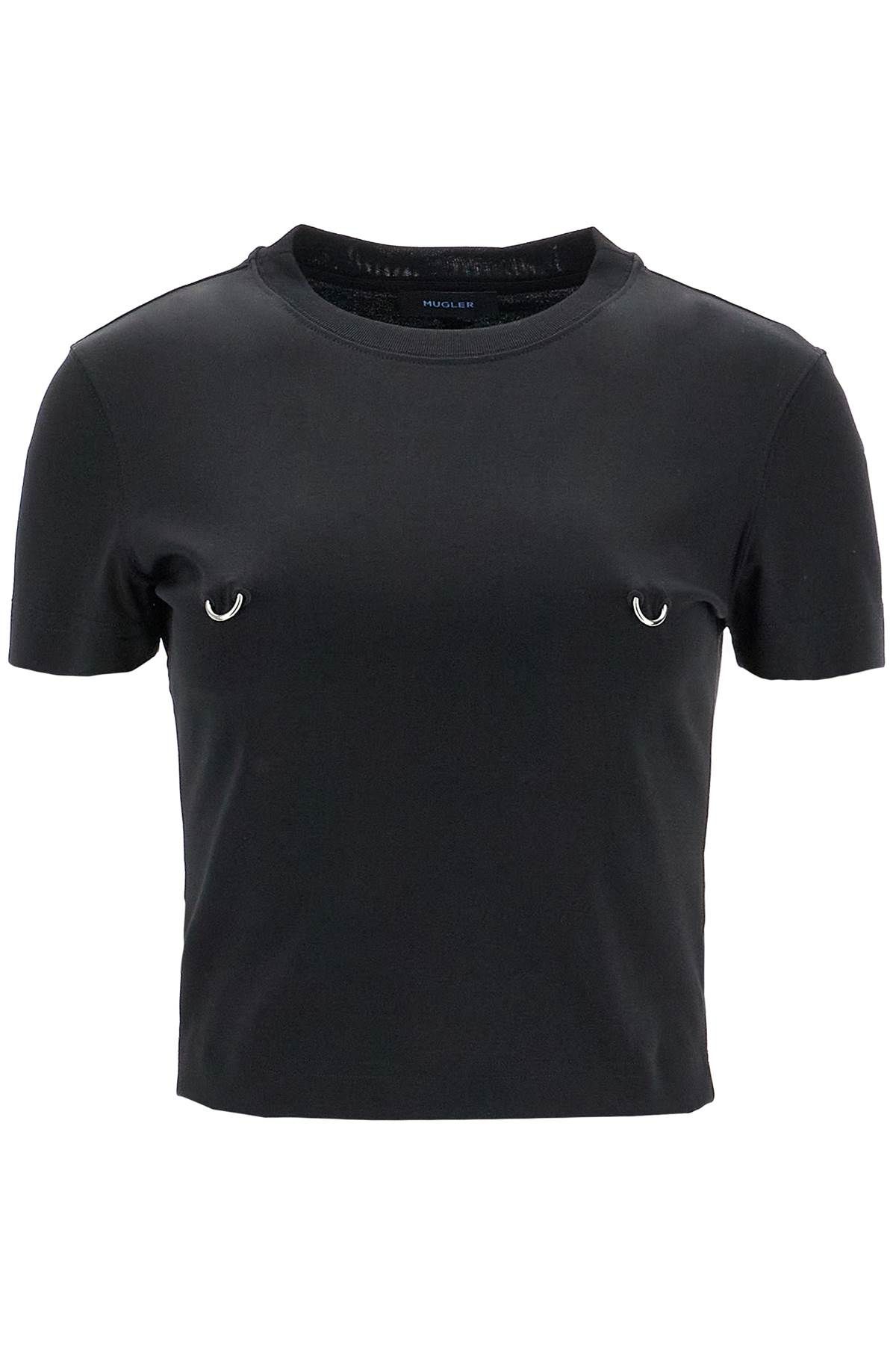 Shop Mugler Cropped T-shirt With Piercing In Black