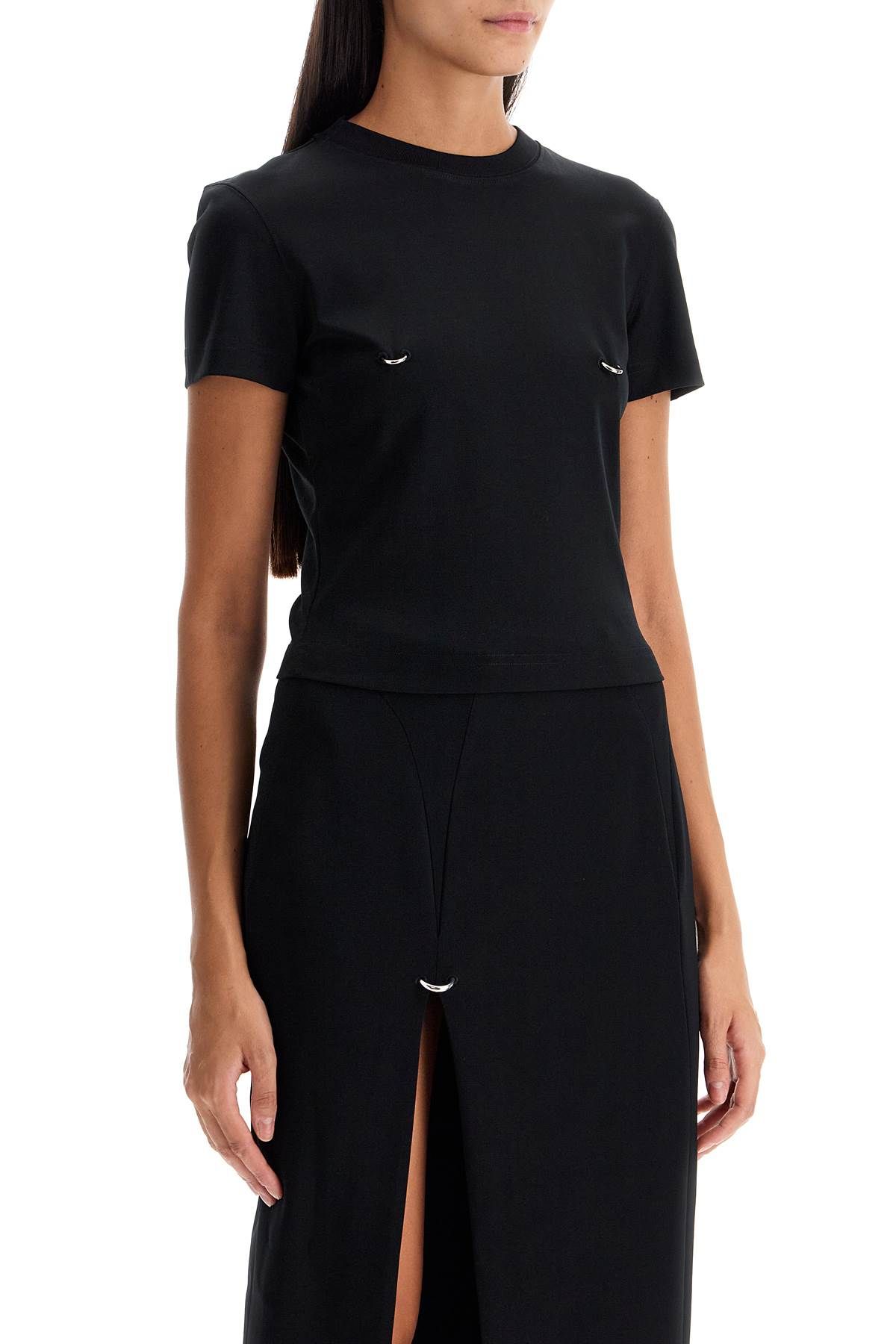 Shop Mugler Cropped T-shirt With Piercing In Black