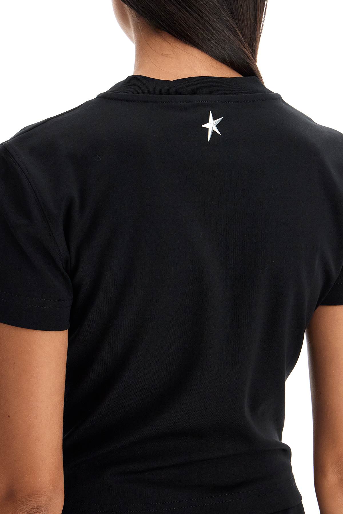 Shop Mugler Cropped T-shirt With Piercing In Black