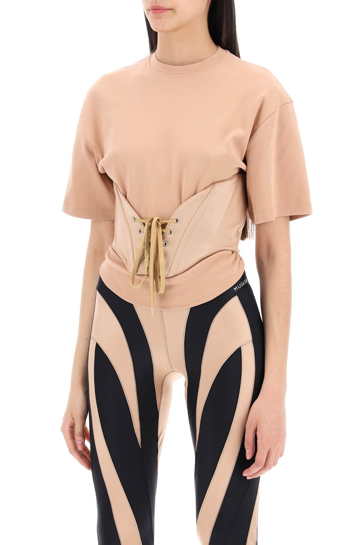 Shop Mugler Corset T-shirt In Neutro