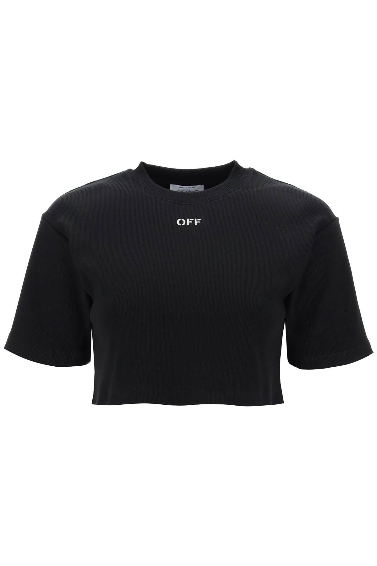 Shop Off-white Cropped T-shirt With Off Embroidery In Black