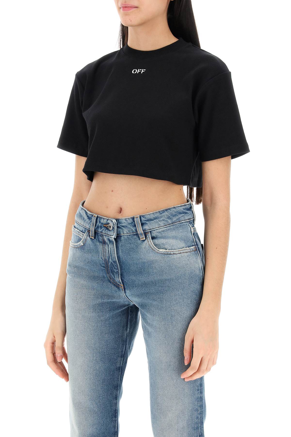 Shop Off-white Cropped T-shirt With Off Embroidery In Black