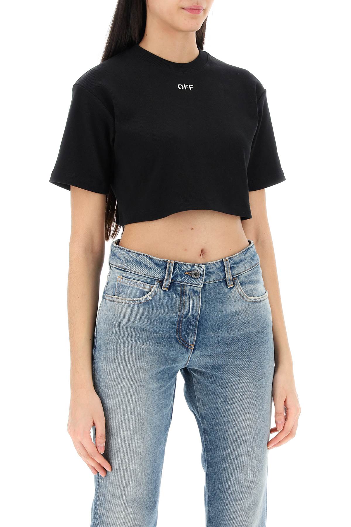 Shop Off-white Cropped T-shirt With Off Embroidery In Black