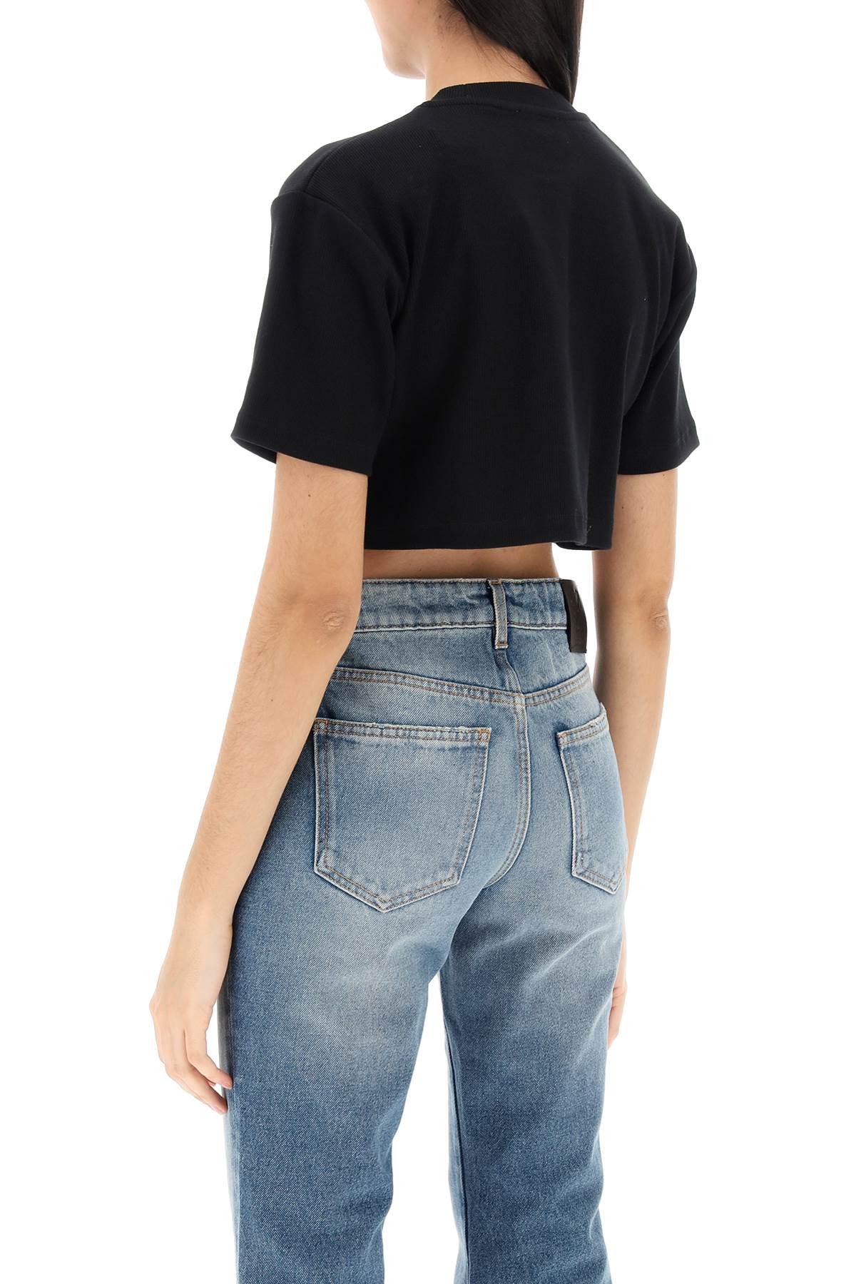 Shop Off-white Cropped T-shirt With Off Embroidery In Black