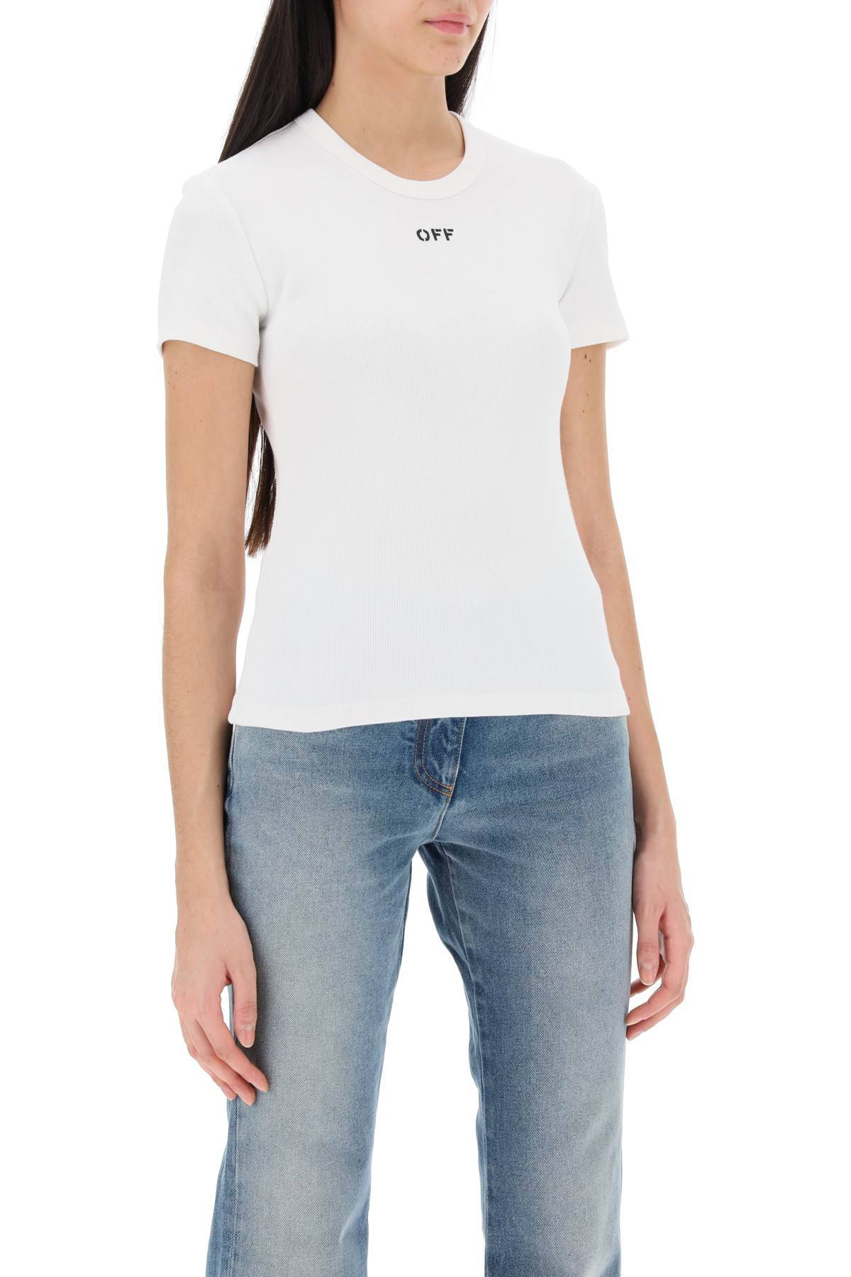 Shop Off-white Ribbed T-shirt With Off Embroidery In White