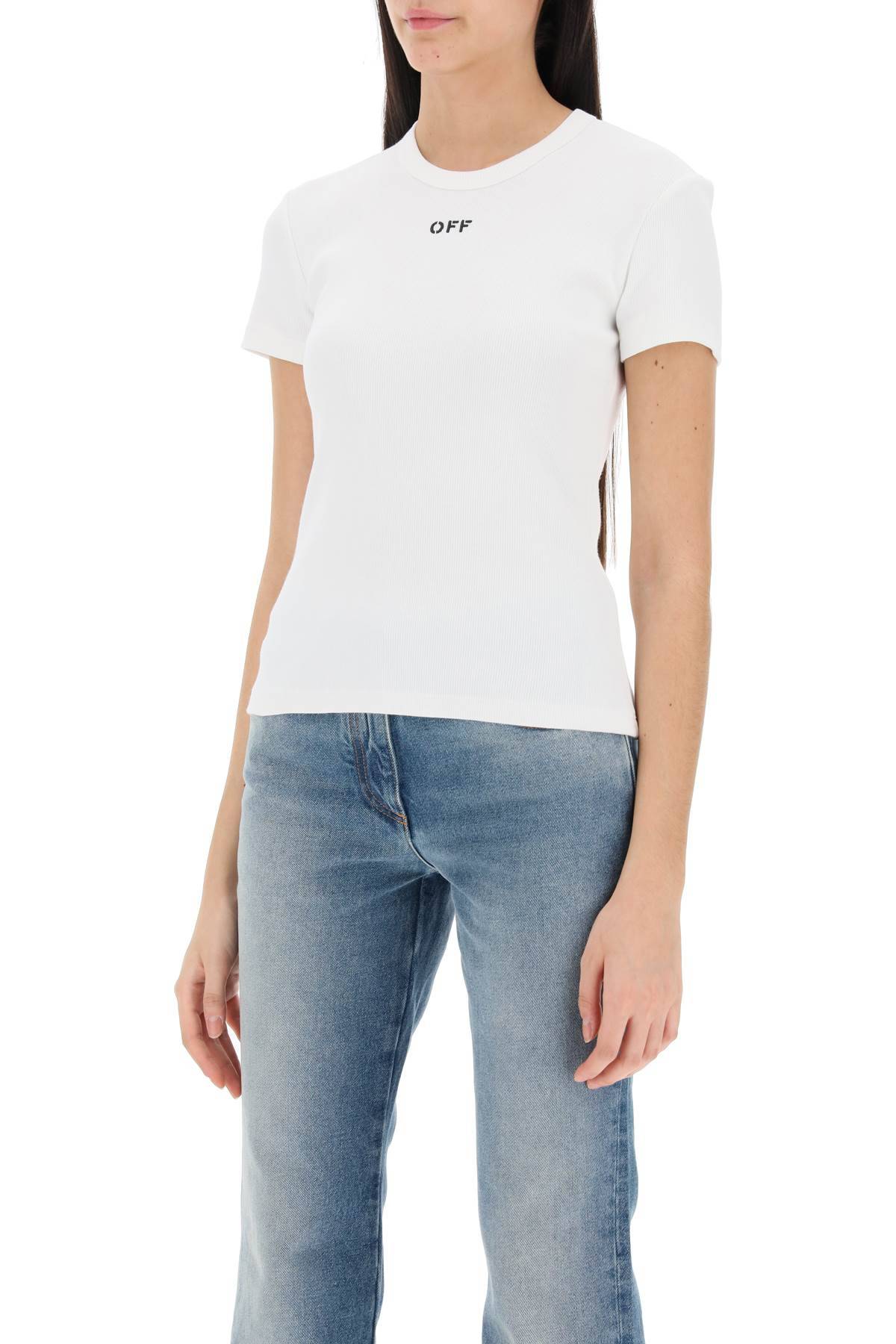 Shop Off-white Ribbed T-shirt With Off Embroidery In White